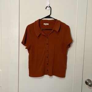 Madewell - Madewell - Ribbed Polo Button-Front Tee - Faded Rust/Orange